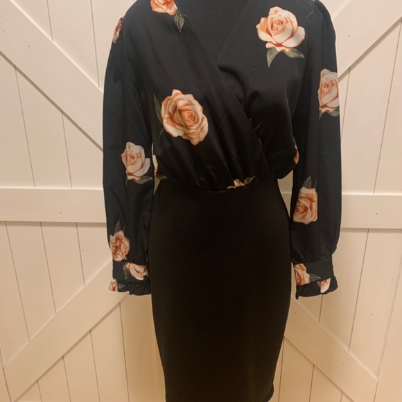 Black Floral Office Bodycon Suzy Shier Dress for Women - Picture 4 of 11